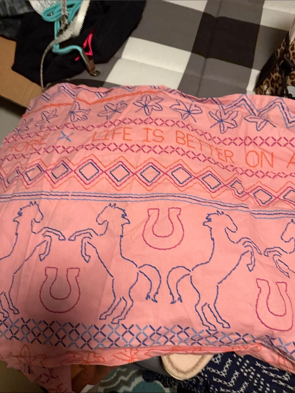 Spirit Pink Floral Horse Duvet Cover with Heart Motif